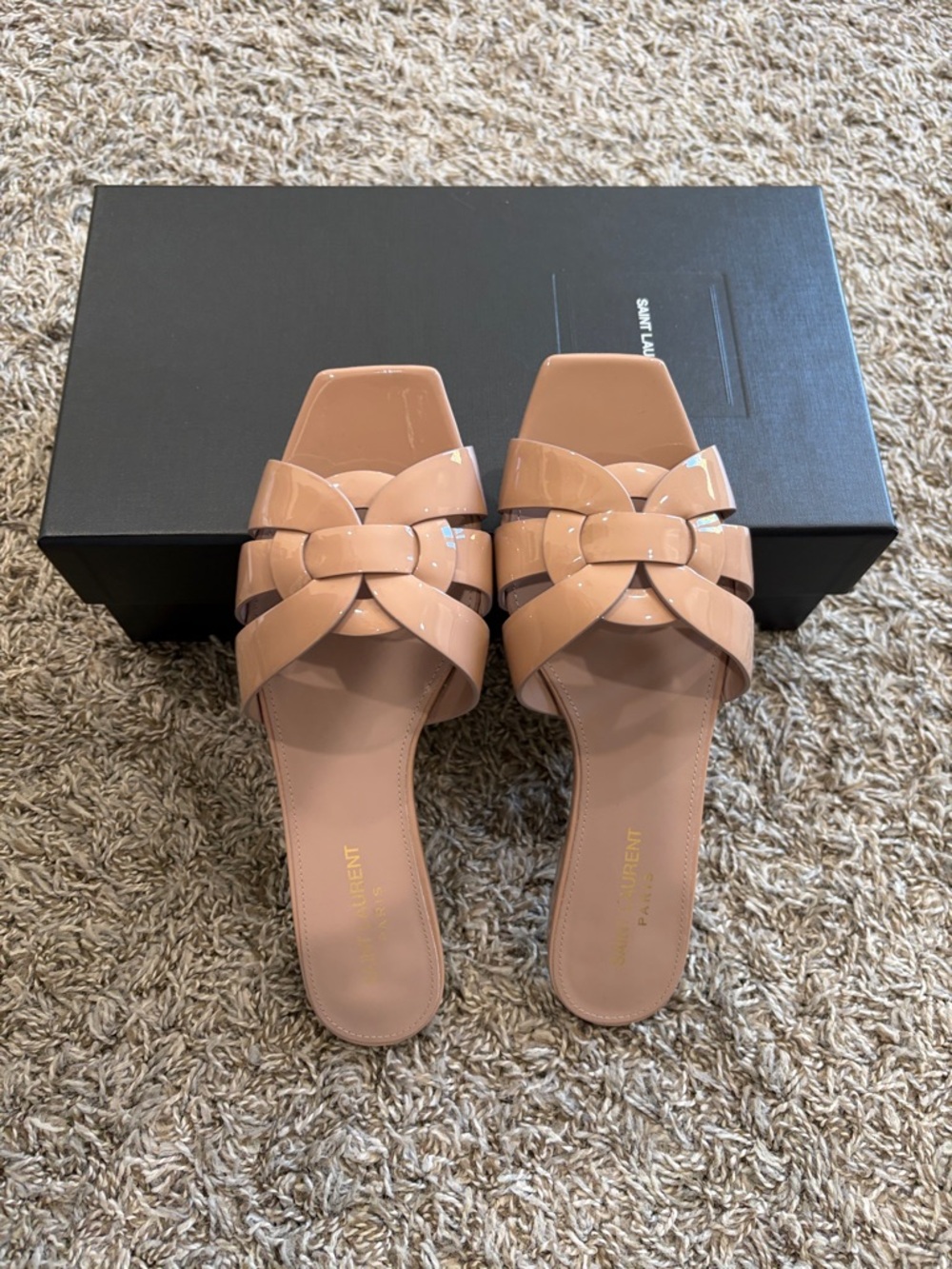 Saint Laurent Nude Braided Leather Slide Sandals - Picture 2 of 5